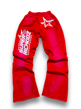 SUPERRICHKIDZ V3 RED ACID WASH FLARED PANTS