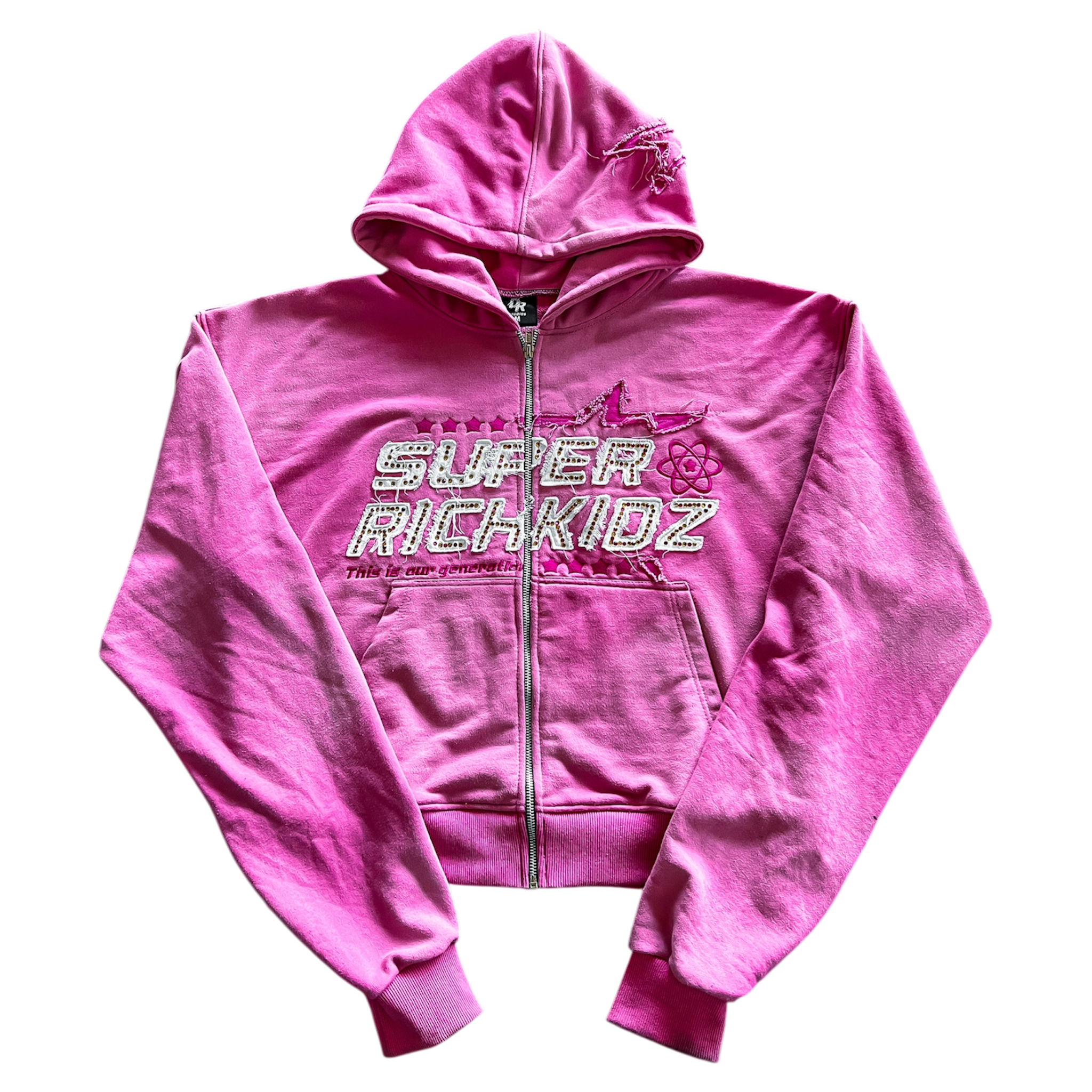 SUPERRICHKID V4 CROPPED PINK HOODIE